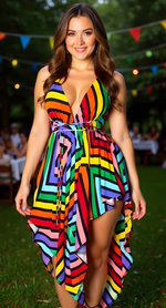 Load image into Gallery viewer, Colorblock V Neck Bohemian dresses
