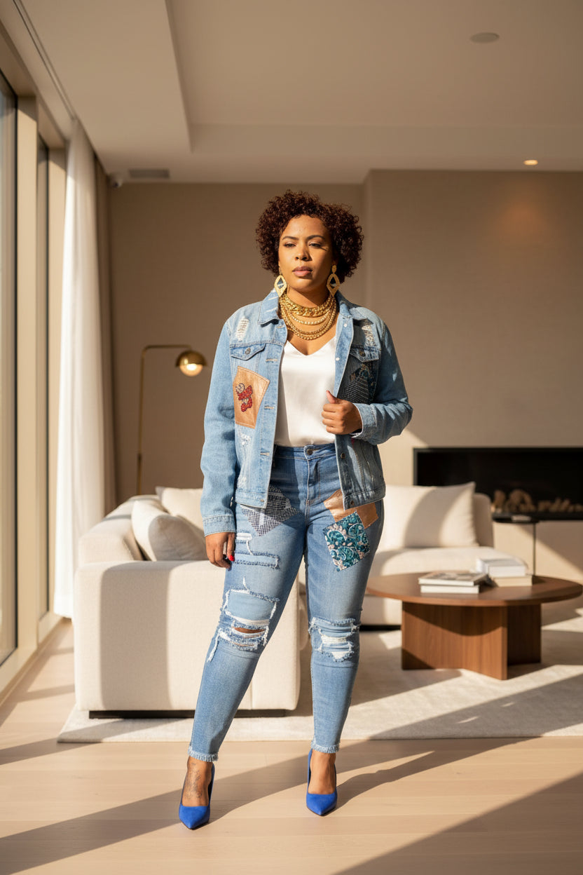 Patchwork Denim Jacket - ADAEZE'S BOUTIQUEDenim JeansAdaeze's BoutiqueSC69992564924Patchwork Denim JacketPatchwork Denim JacketWash BlueMedium