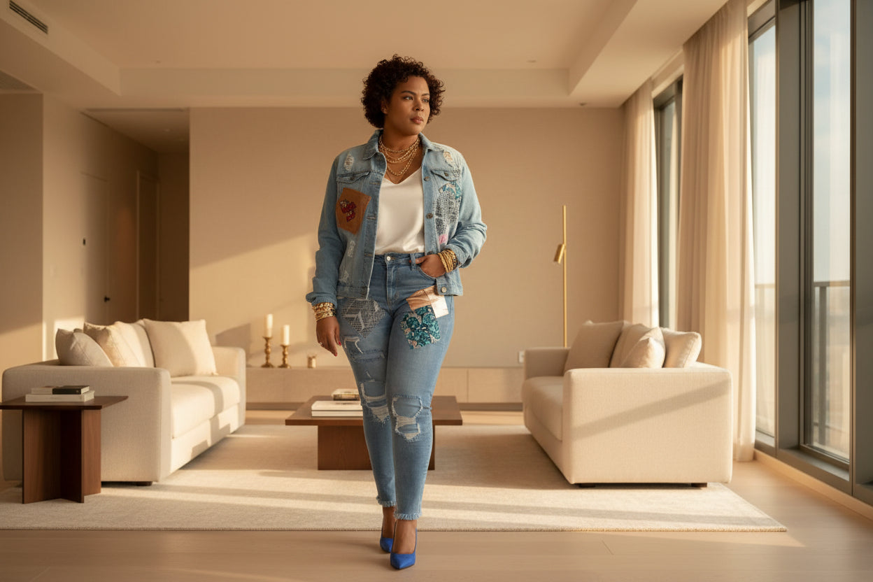 Patchwork Denim Jacket - ADAEZE'S BOUTIQUEDenim JeansAdaeze's BoutiqueSC69992564924Patchwork Denim JacketPatchwork Denim JacketWash BlueMedium