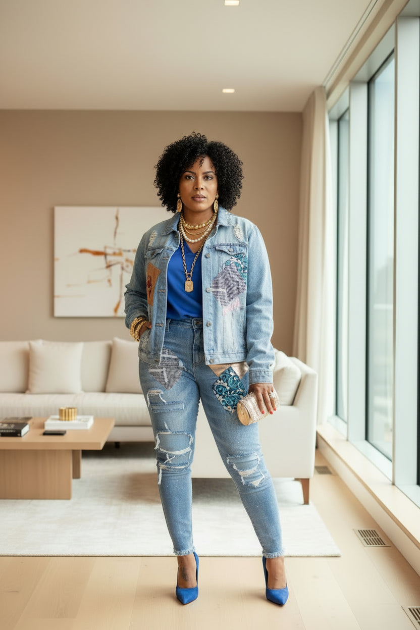 Patchwork Denim Jacket - ADAEZE'S BOUTIQUEDenim JeansAdaeze's BoutiqueSC69992564924Patchwork Denim JacketPatchwork Denim JacketWash BlueMedium