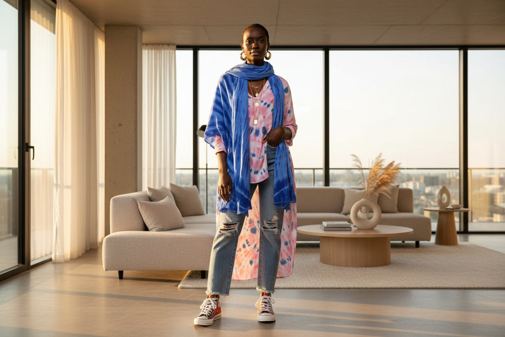 Tie Dye Scarf 6 ways - ADAEZE'S BOUTIQUEAccessoriesShelegances curves76221628Tie Dye Scarf 6 waysTie Dye Scarf 6 waysBlueOne Size