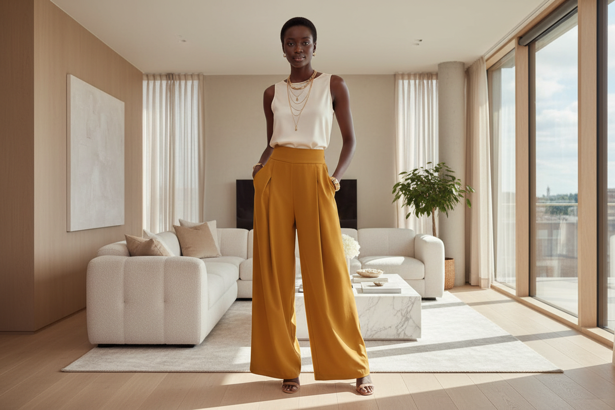 Wideleg Tight waist Pants - ADAEZE'S BOUTIQUEApparel & AccessoriesShelegances curvesSC139300015292Wideleg Tight waist PantsWideleg Tight waist PantsMustardsmall