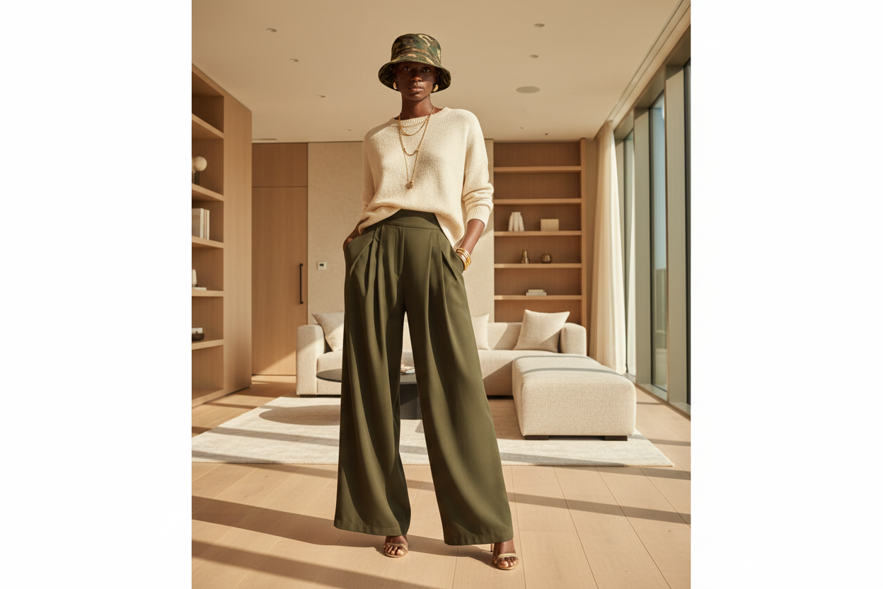 Wideleg Tight waist Pants - ADAEZE'S BOUTIQUEApparel & AccessoriesShelegances curvesSC139299982524Wideleg Tight waist PantsWideleg Tight waist PantsArmy greensmall