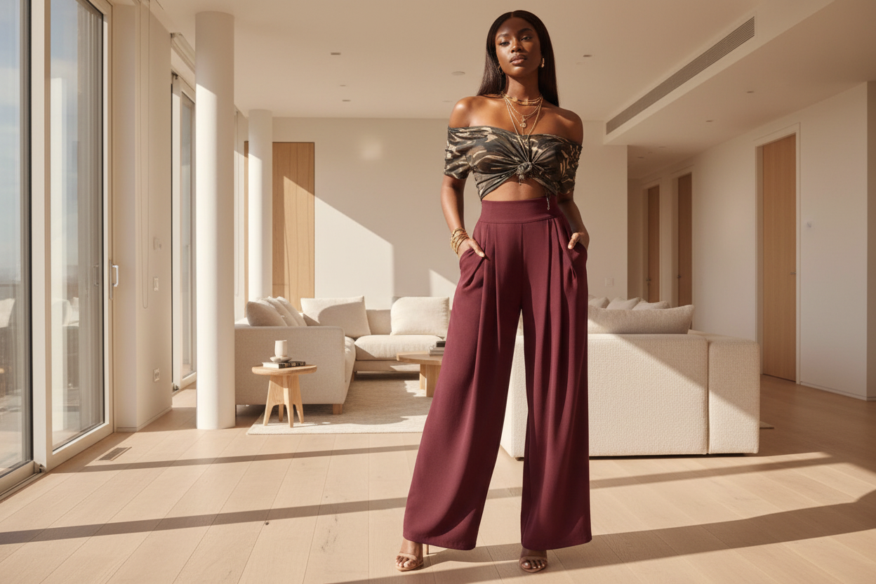 Wideleg Tight waist Pants - ADAEZE'S BOUTIQUEApparel & AccessoriesShelegances curvesSC139199949756Wideleg Tight waist PantsWideleg Tight waist PantsBurgundysmall